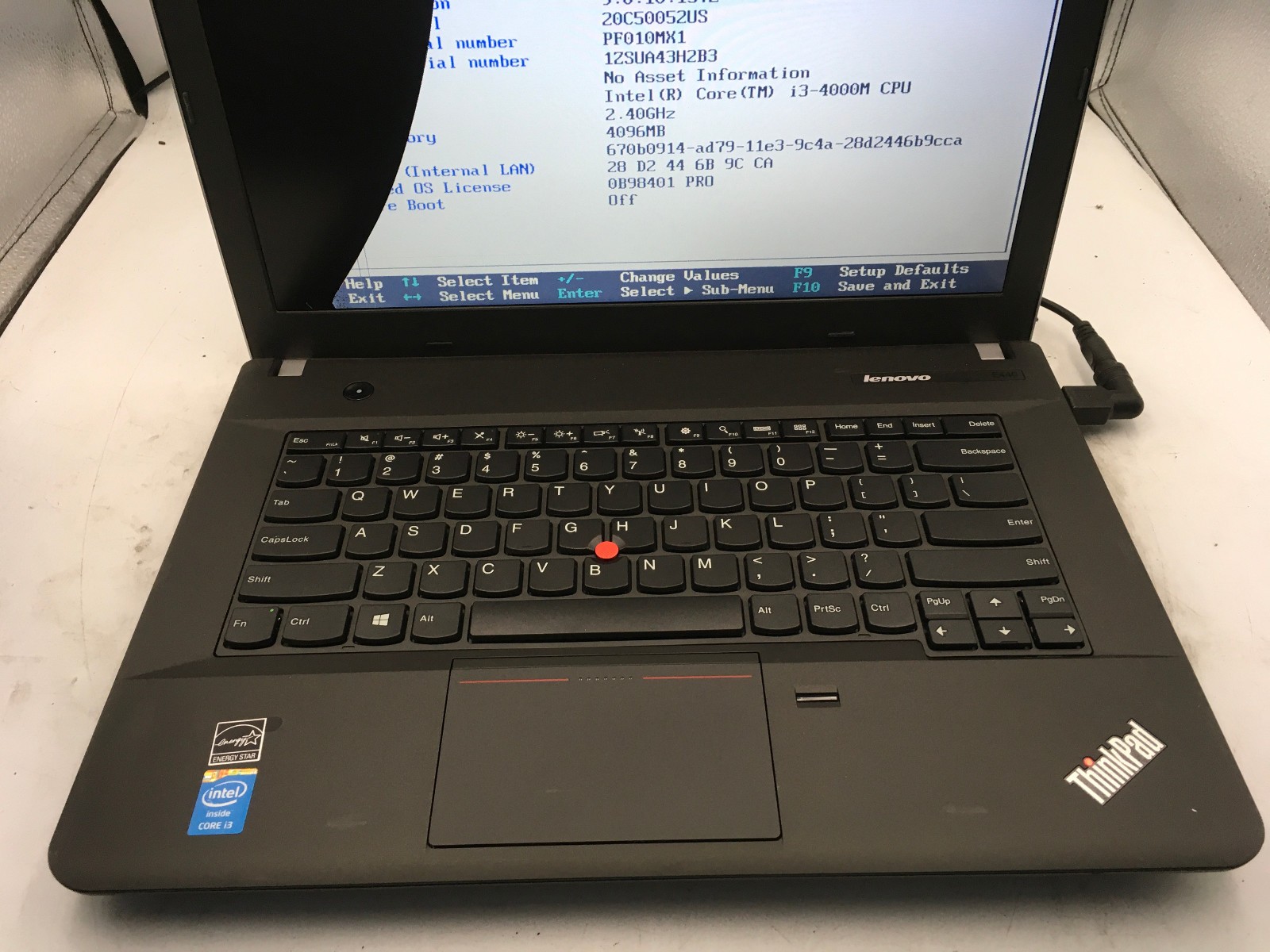 LENOVO THINKPAD E440 – BOOTS TO BIOS/BAD LCD – INTEL I3 4000M – NO RAM -READ-BB