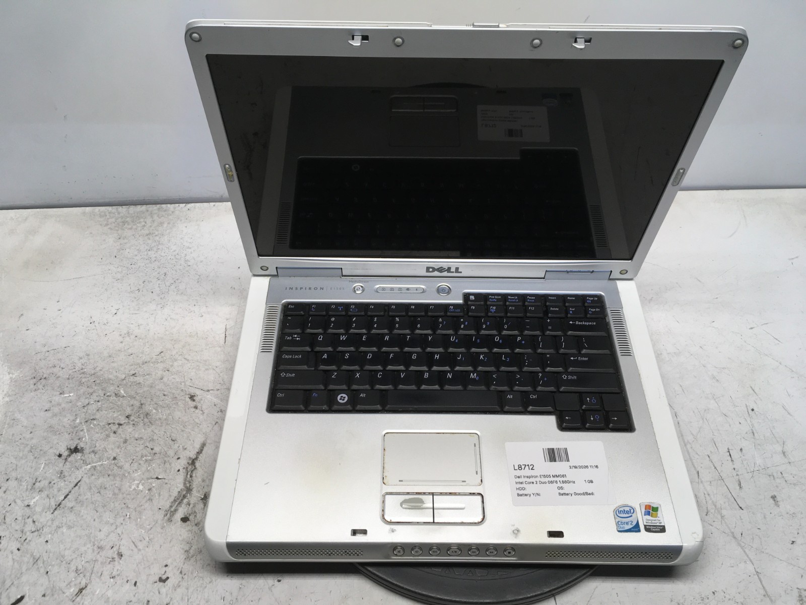 Dell Inspiron E1505 MM061 Intel Core 2 Duo 06F6 1.66GHz 1 GB NO HDD