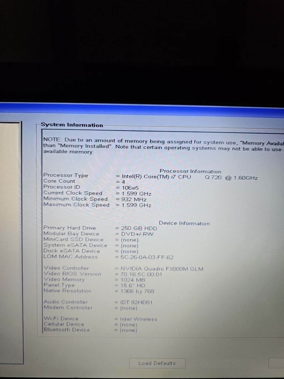 DELL PRECISION M4500 – RED HAT 6 INTEL I7 Q880