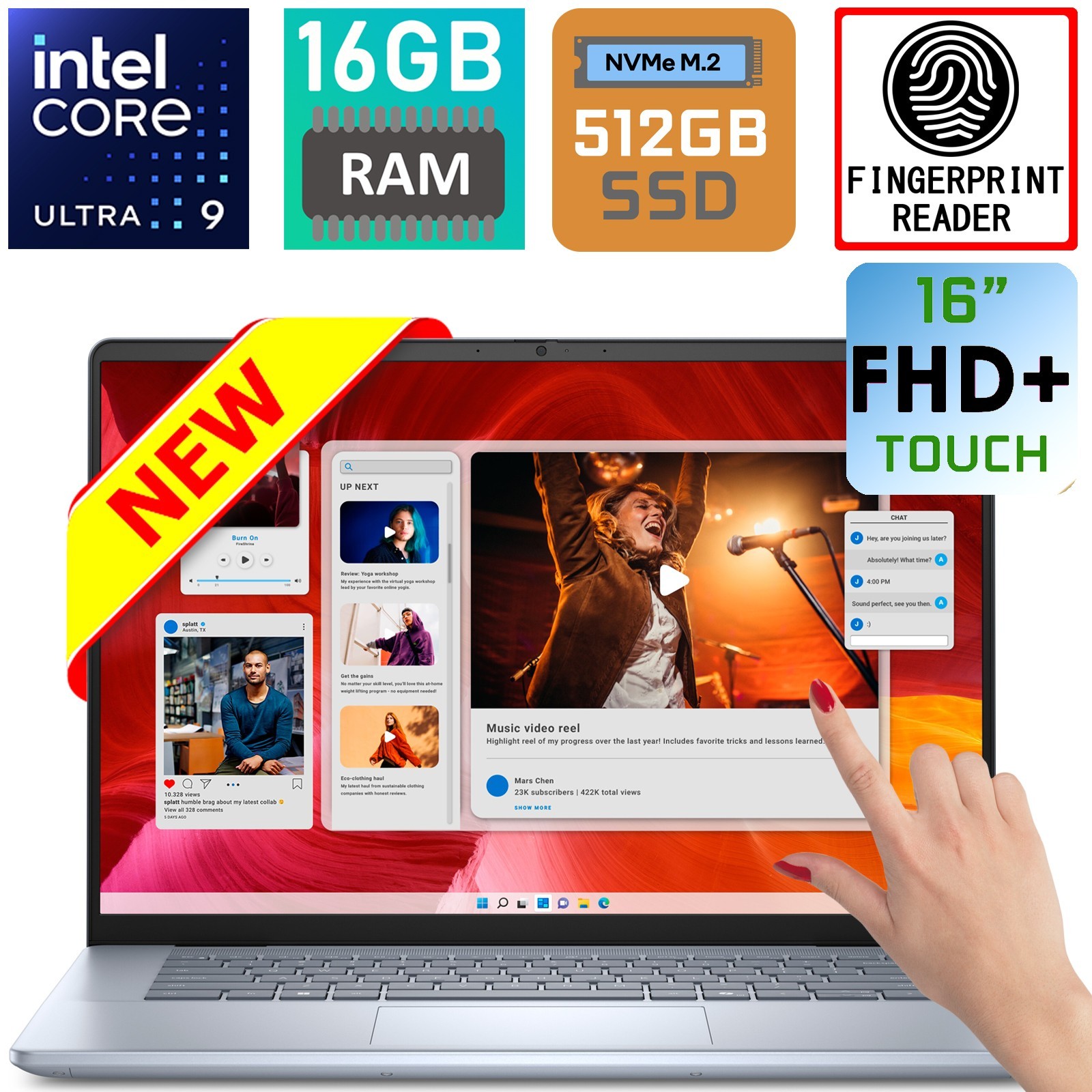 Dell Inspiron 16″ 7640 Intel Core ULTRA 9 16GB RAM 512GB SSD FHD Touch FP Reader