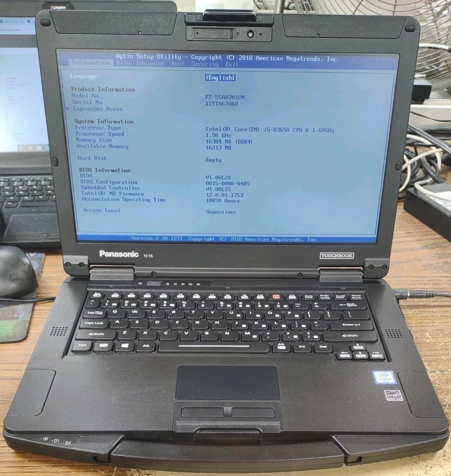 Panasonic ToughBook FZ-55 W/ i5-8365U, 16GB RAM, NO HDD OR HDD COVER. NON TOUCH