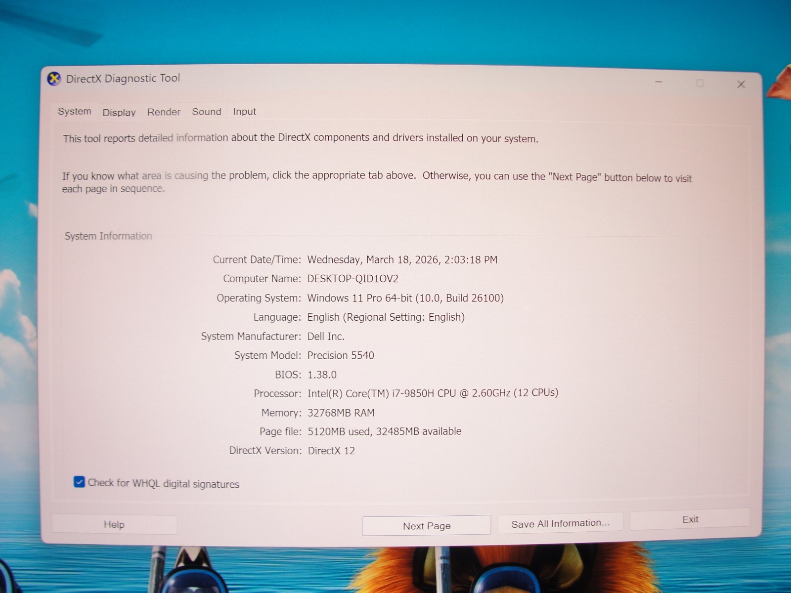 Dell Precision 5540 15.6″ FHD TOUCH i7-9850H 2.6GHz 32GB RAM 1TB SSD NV T2000