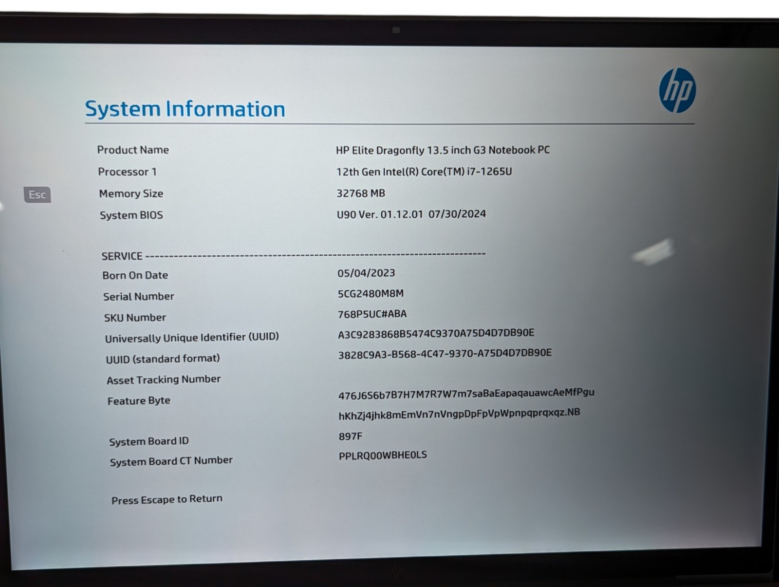 HP Elite Dragonfly G3 13.5″ i7-1265U 32GB RAM 512GB SSD – Grade C Low Battery