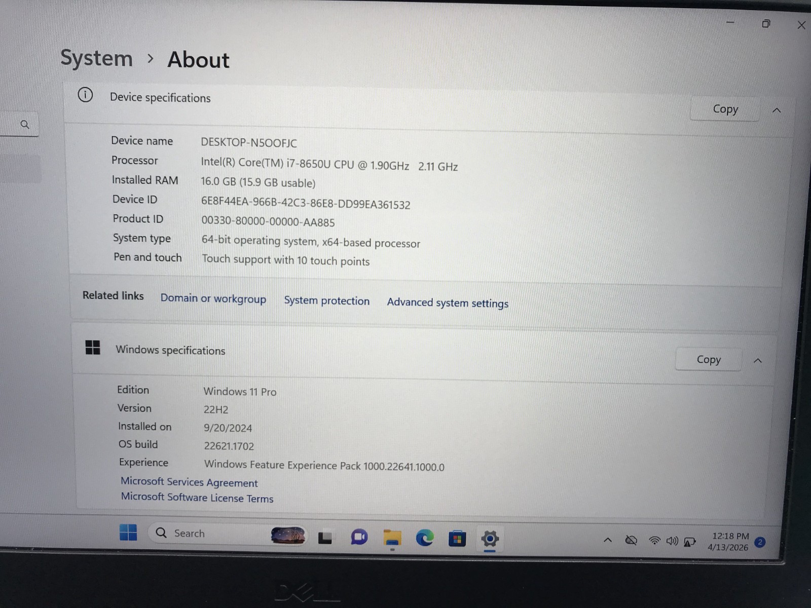 Dell Latitude 5420 Rugged 14″ Touch Core i7-8650U 1.90GHZ 16GB RAM 256GB SSD