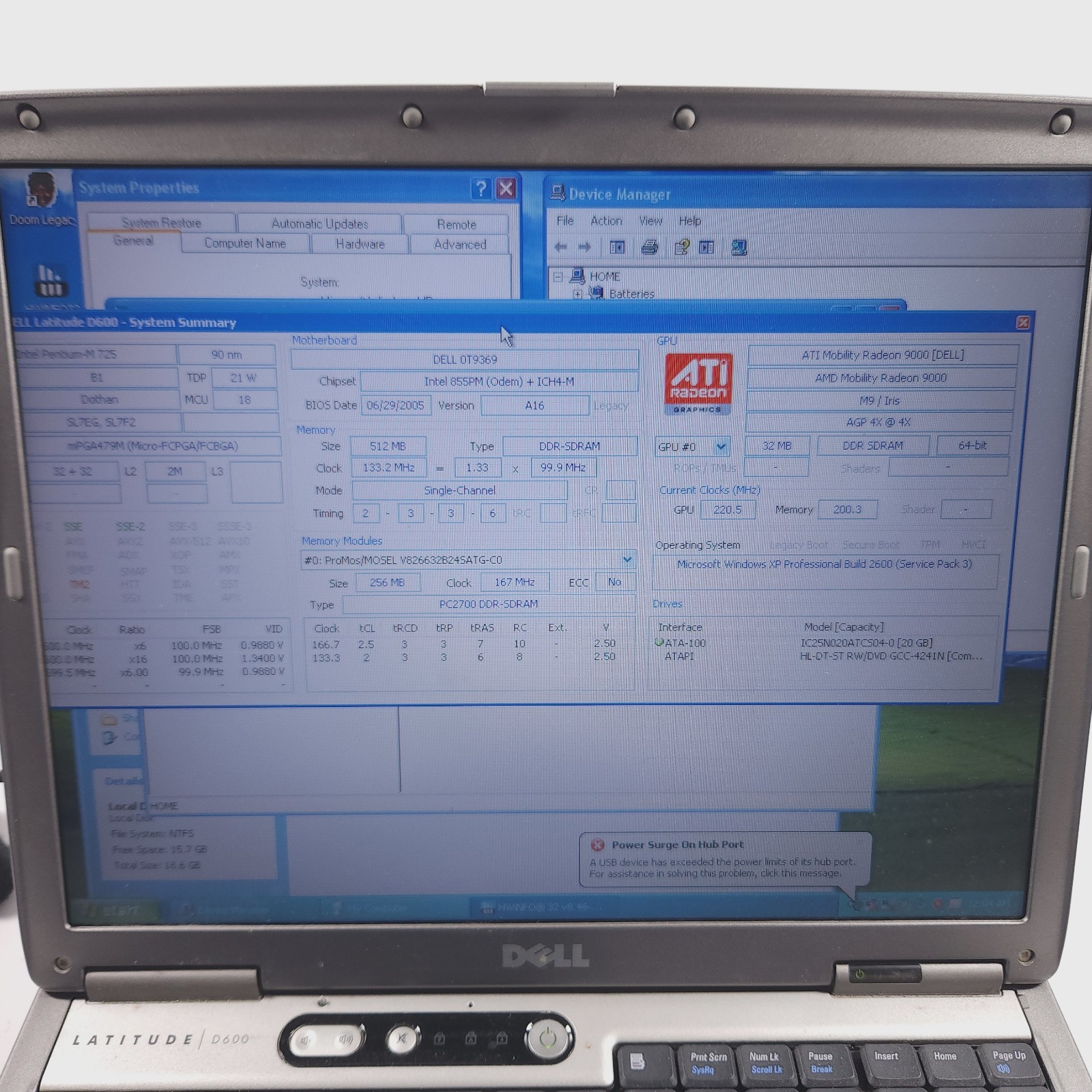 Retro Gaming Laptop Dell D600 Pentium 512mb RAM 20GB HD Windows XP Parallel Port