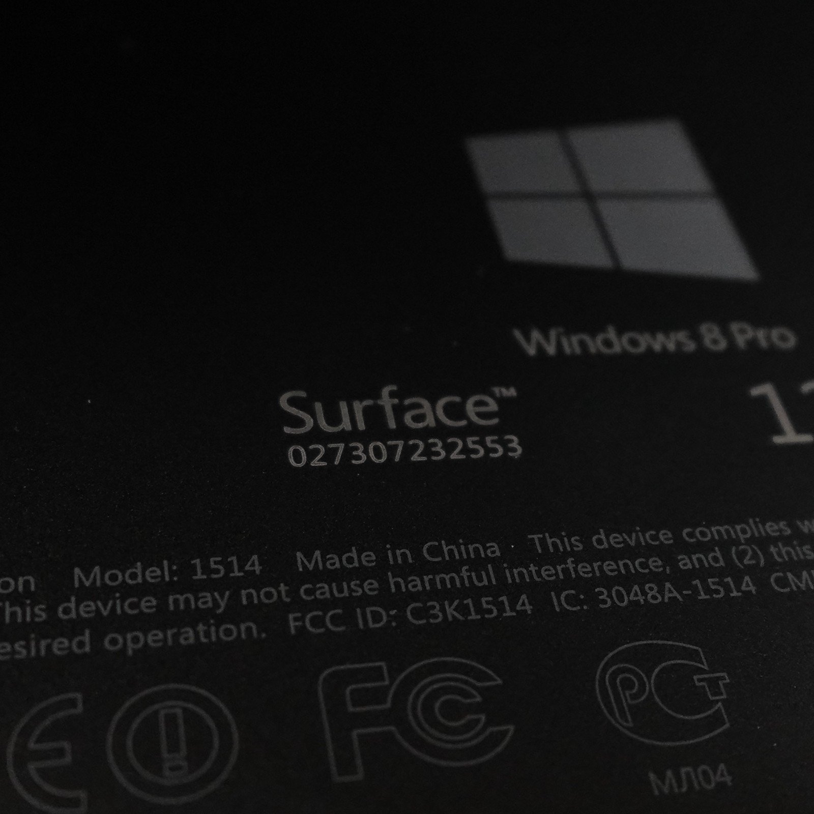 Microsoft Surface Pro Tablet 128 GB Hard Drive 4 GB RAM Windows 8 Pro Model 1514
