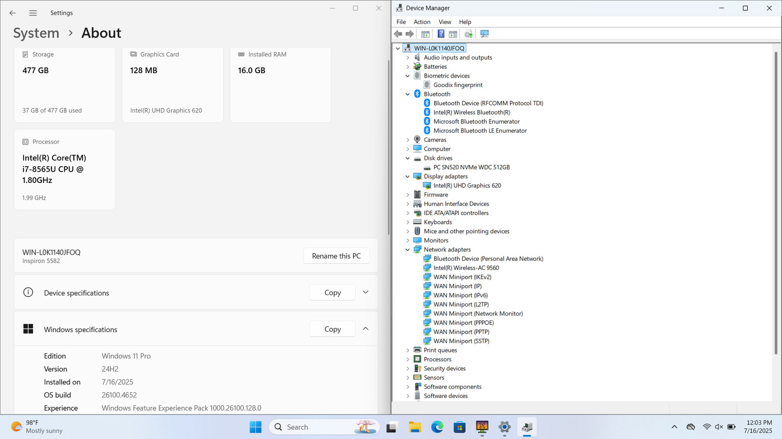 DELL Inspiron 15 5582 2-in-1 15″ FHD Touch I7-8565U 512GB SSD 16GB W11P *READ*