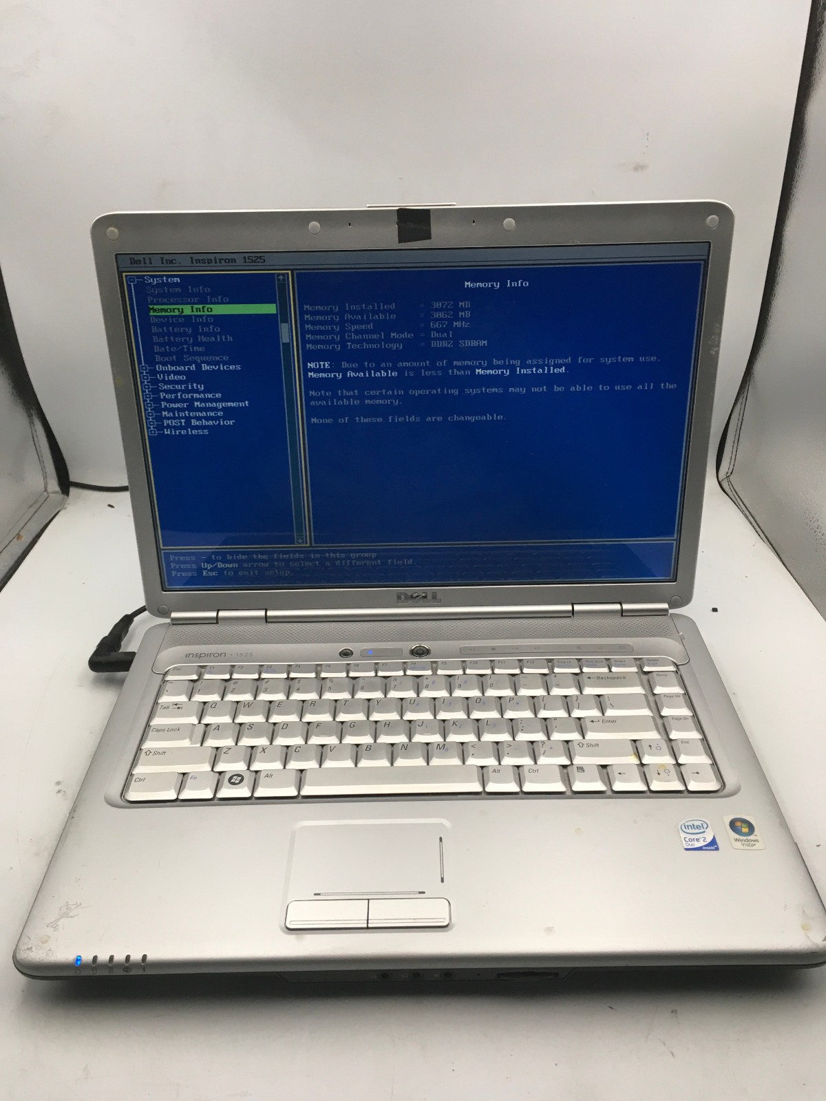 DELL INSPIRON 1525 – BOOTS TO BIOS – INTEL CORE 2 DUO – 3GB RAM – READ DESC – BB