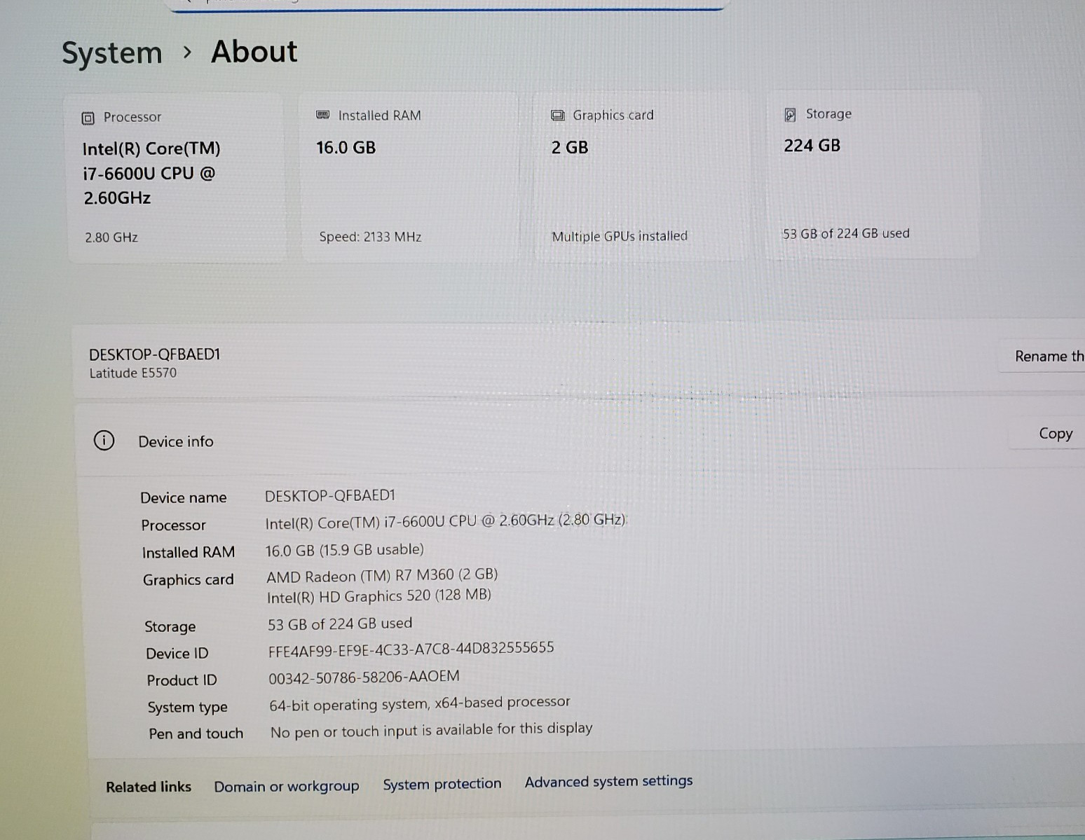Dell Latitude E5570/ i7-6600U/ 16G Ram/ 240G SSD/ Win11Pro