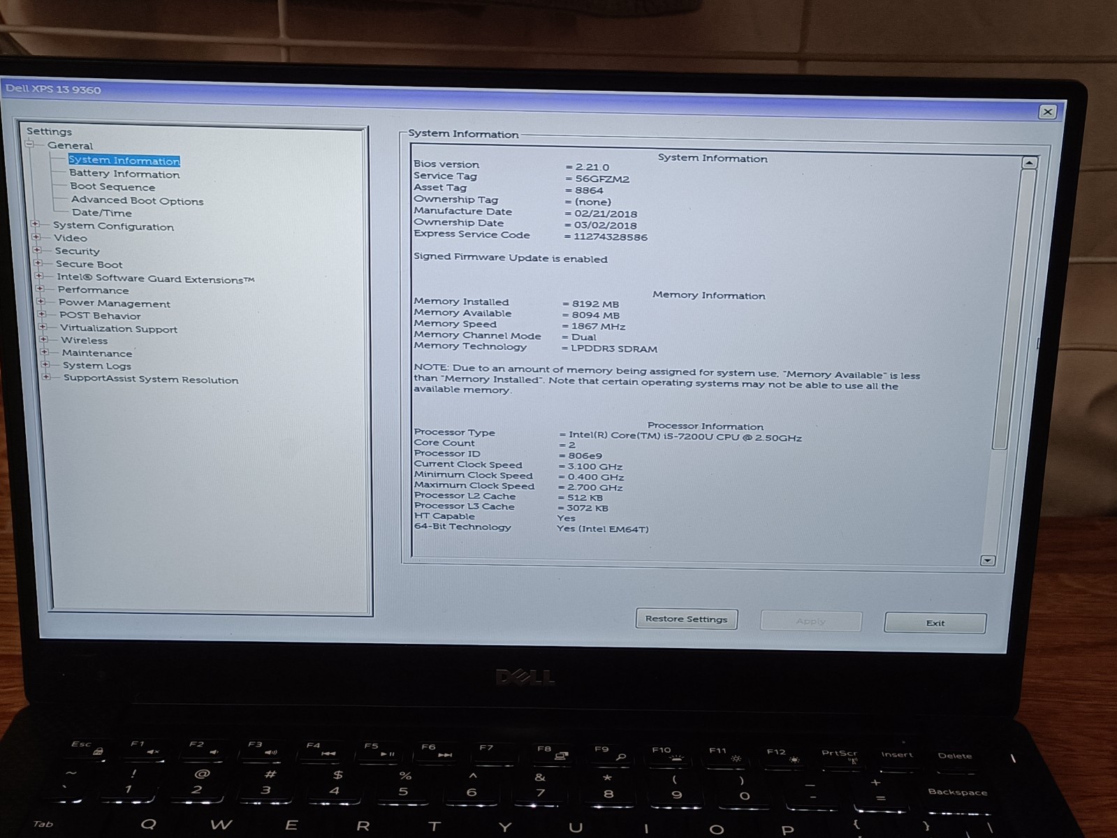 Dell XPS 13 9360 sku6709 i5-7200U 3.1 GHz 8GB RAM Win 10 No SSD No A/C Tested
