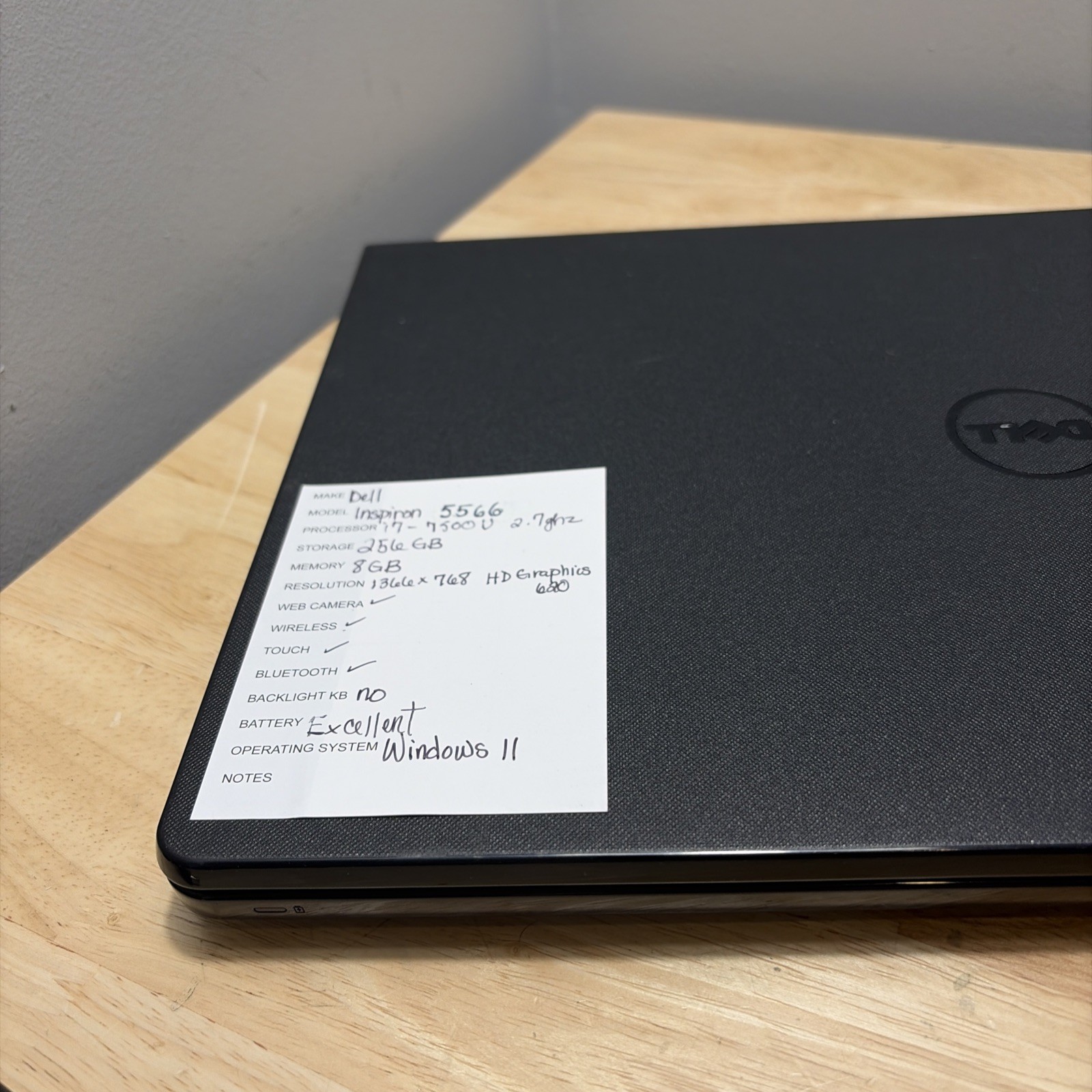 Dell Inspiron 5566 15.6” Core i7-7500u 2.7ghz 8gb 512GB SSD WCam Touch W11 Cord