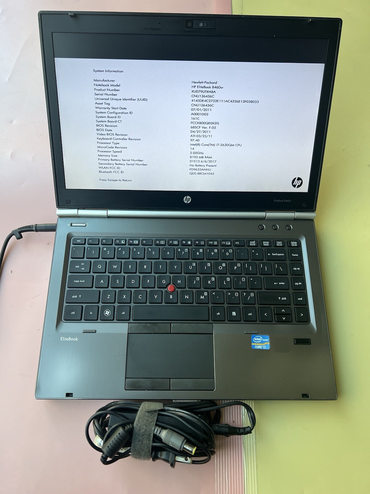 HP Elitebook 8460w Core i7-2630QM 2.00GHz 8GB RAM 500GB HDD WEBCAM BLUETOOTH