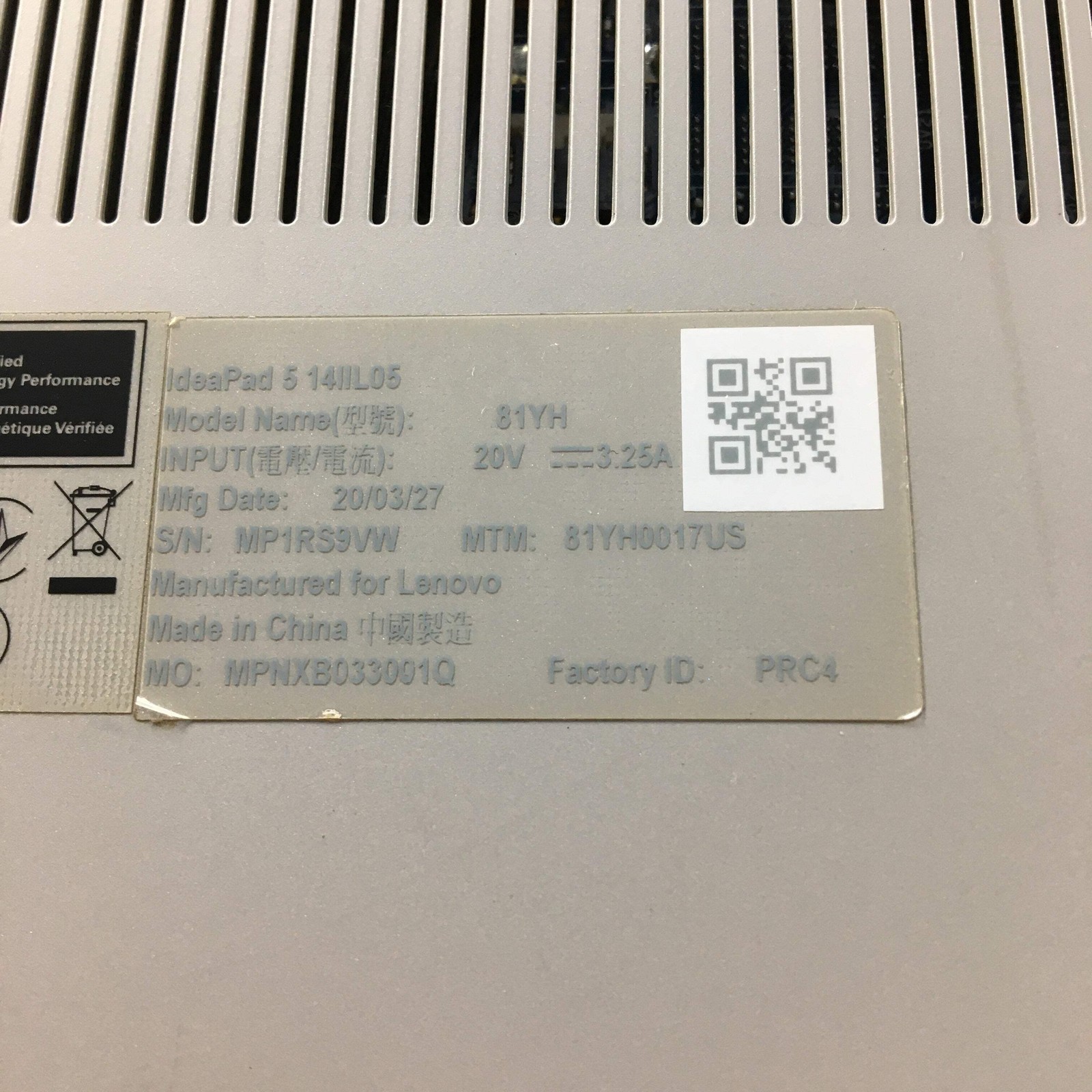 Broken Lenovo Ideapad 5 14IIL05 14″ i5-1035G1 1.0GHz 8GB RAM 256GB SSD Broken P
