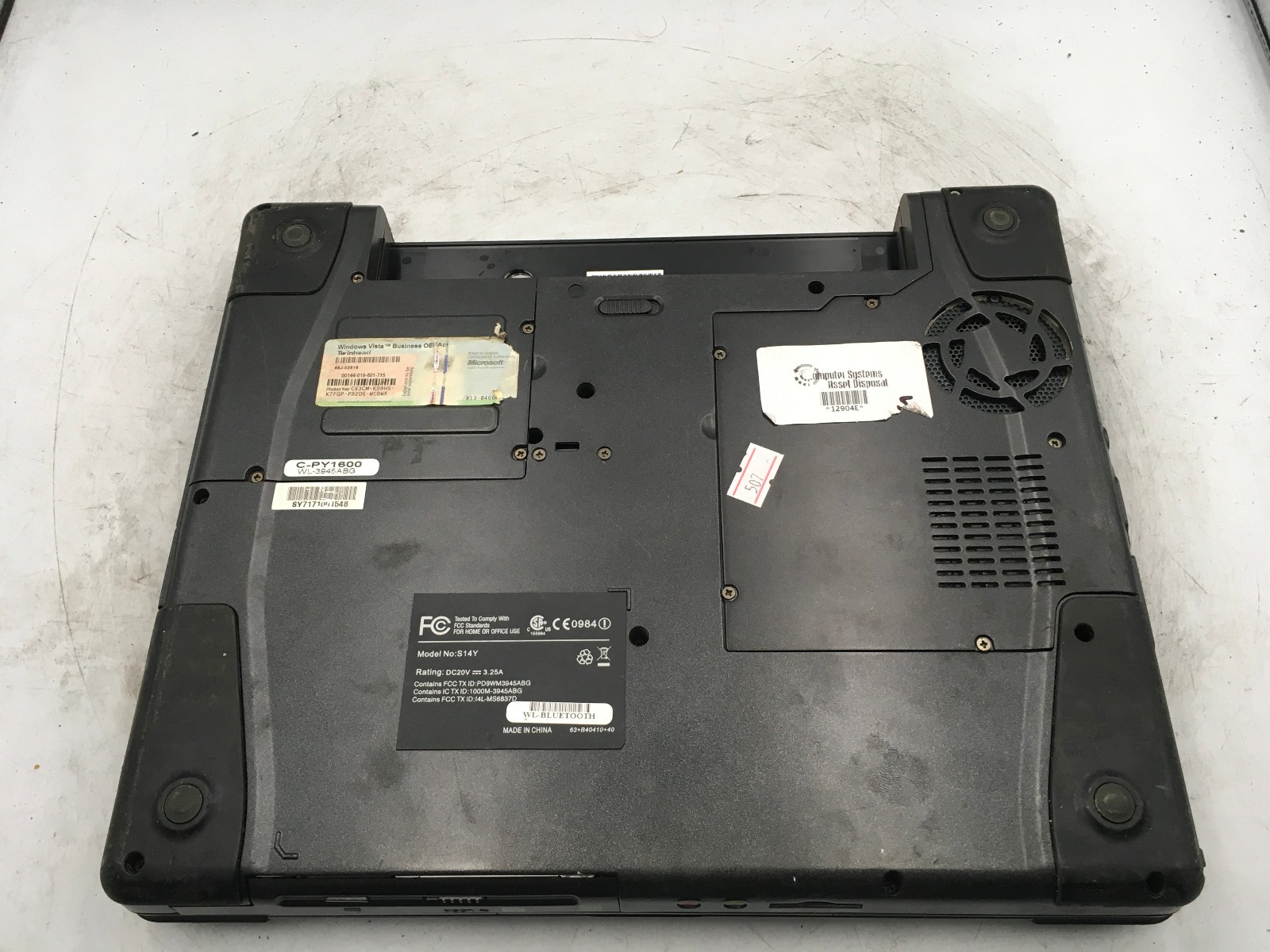 DURABOOK S14Y NOTEBOOK -BOOTS TO BIOS- INTEL CORE 2 DUO T2050 – 1GB RAM -READ-BB