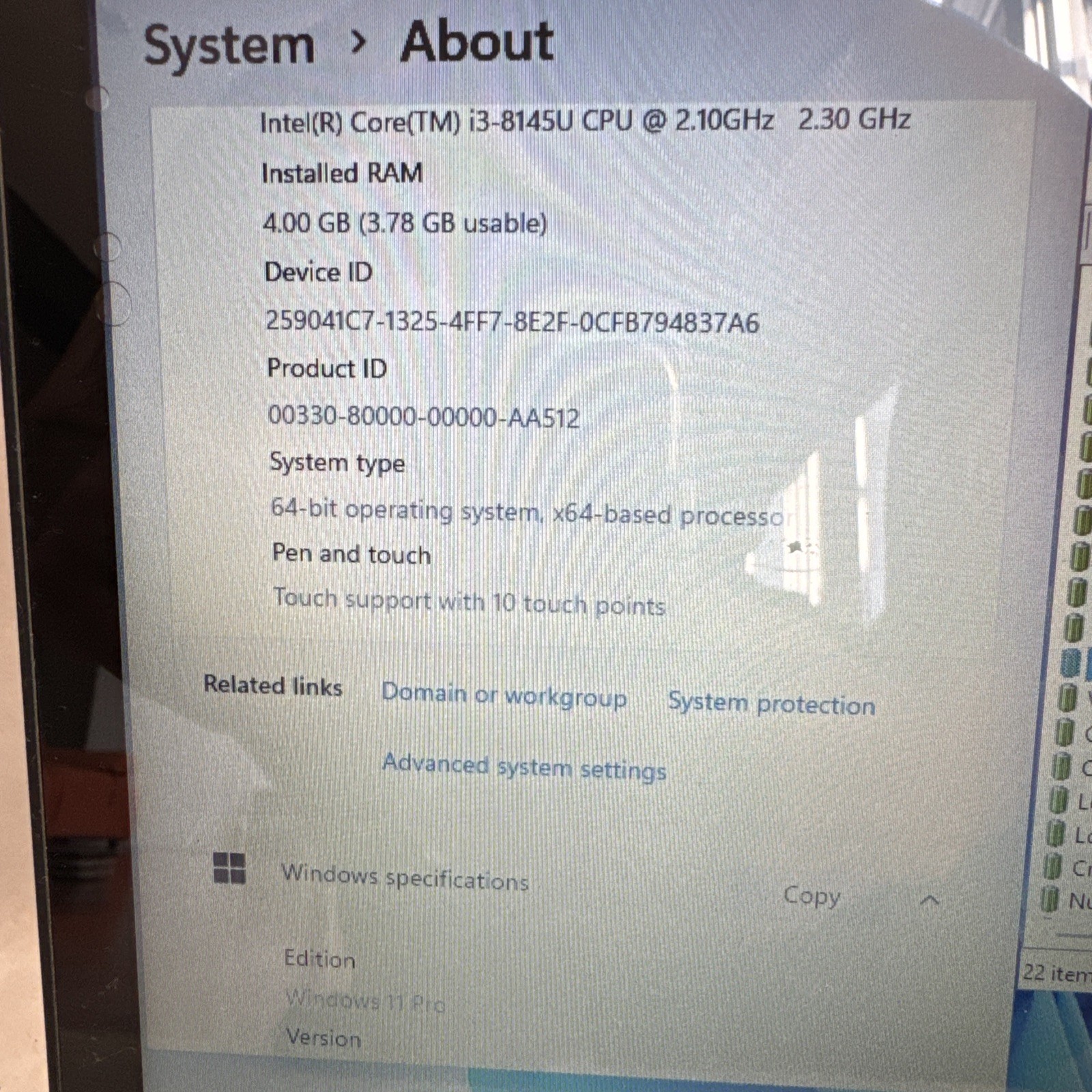 Dell Inspiron 5481 Touchscreen 14″ Intel Core i3-8145U @2.1GHz 8GB RAM 128GB SSD
