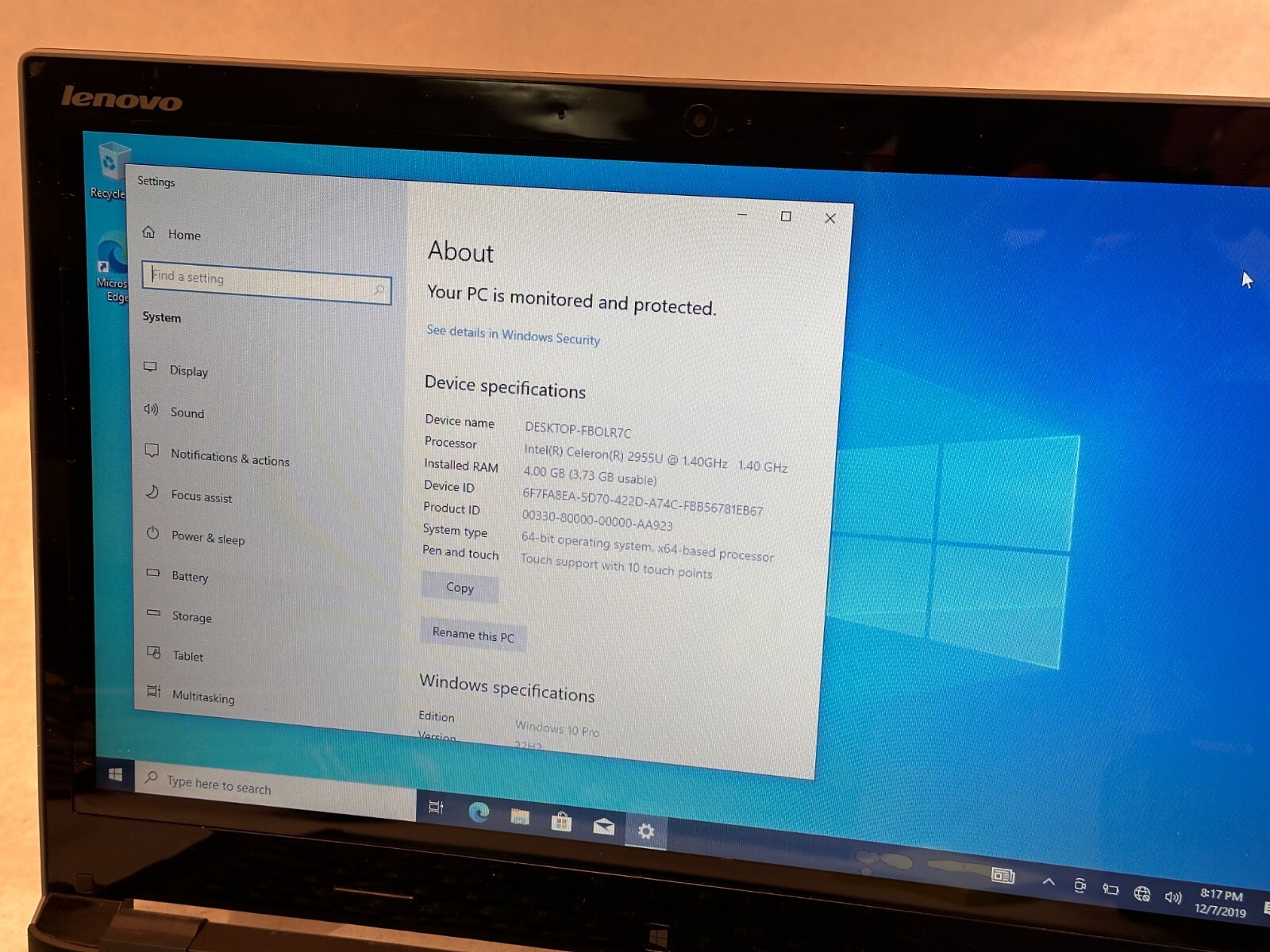 LENOVO IDEAPAD FLEX 15-20309 Celeron 2955u 1.4ghz 4gb 240gb SSD WINDOWS 10 082
