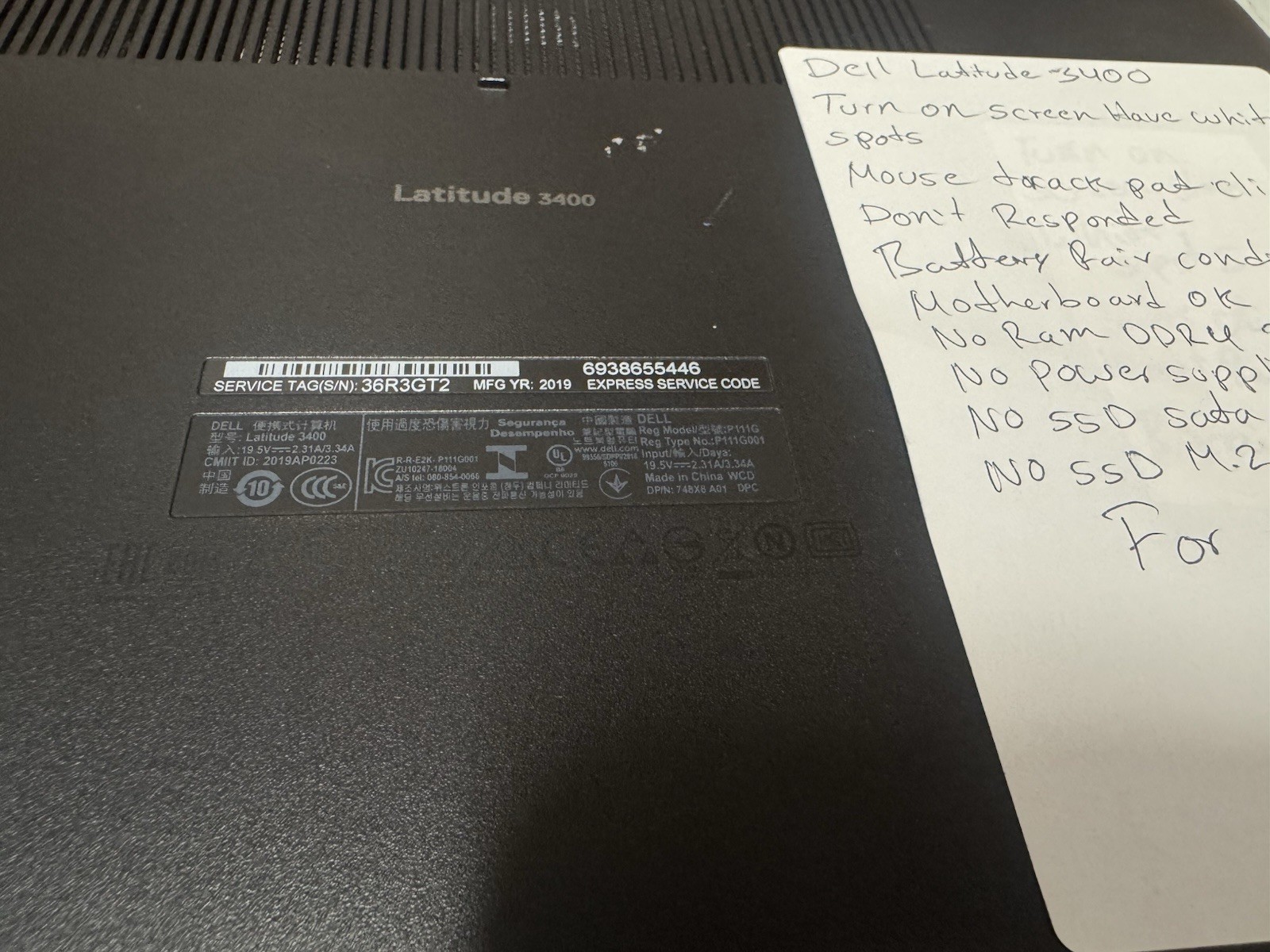 Dell Latitude 3400 i5-8th Gen | Screen White Spots | No RAM/SSD | For Parts