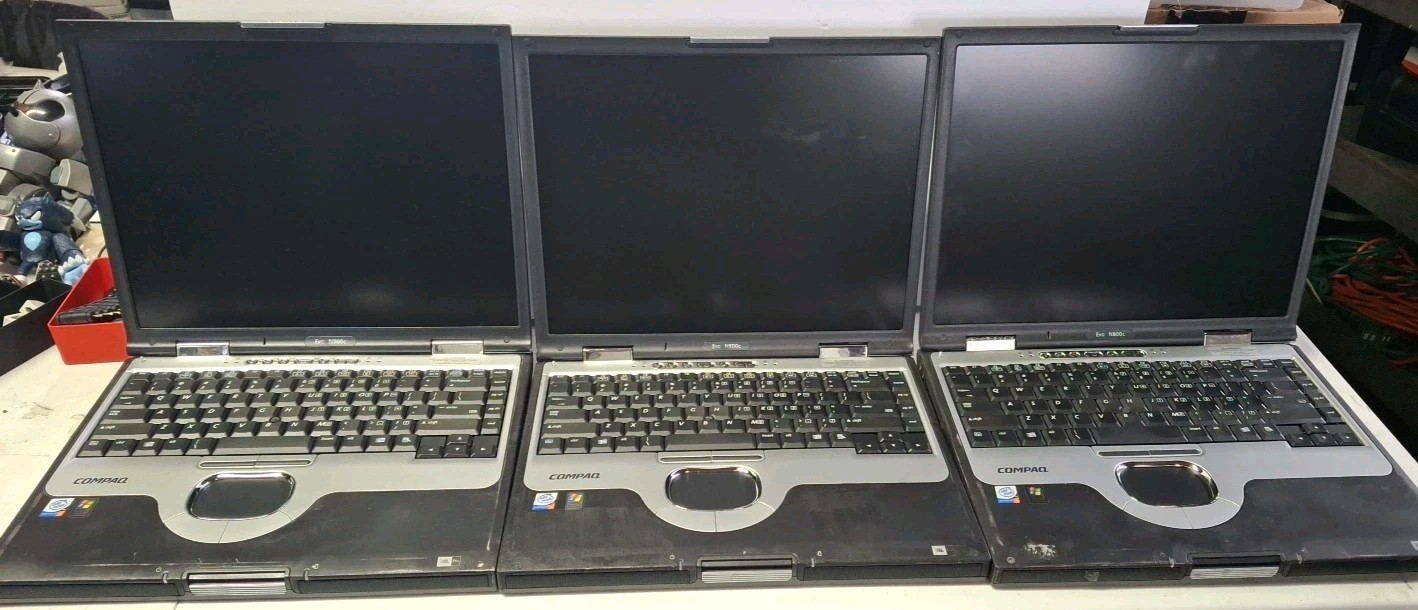 Lot Of 3 HP Compaq Evo 15″ N800v Laptop PC P4 2.00GHz/768MB/DVD/No AC, HD, & O/S