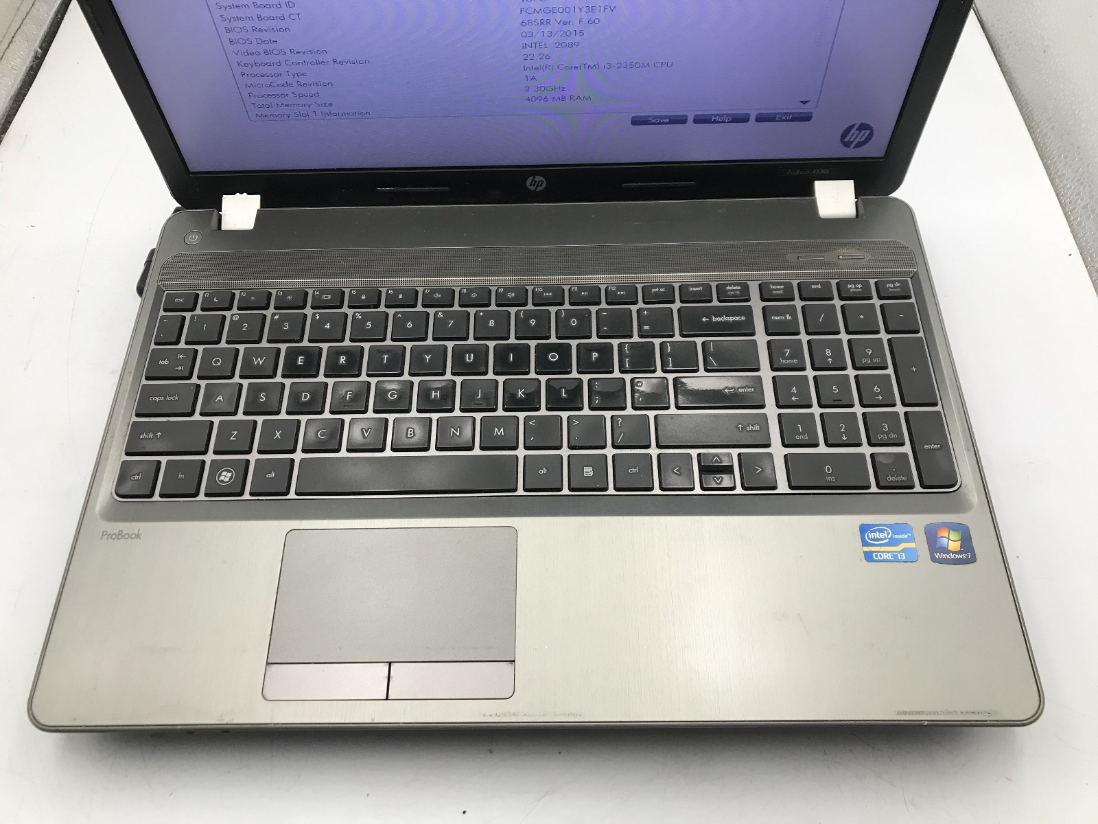 HP PROBOOK 4530S – BOOTS TO BIOS – INTEL I3 2350M – NO RAM -READ DESCRIPTION- BB