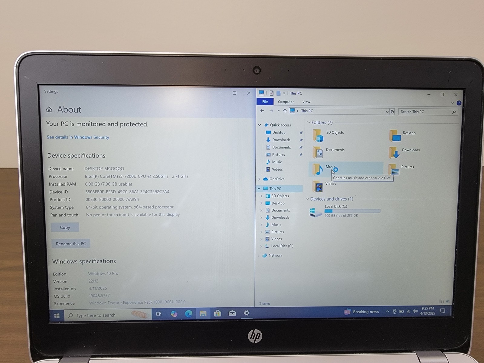 GOOD – HP ProBook 440 G4 Core i5-7200U @ 2.50 GHz 8 GB Ram 256GB SSD Win 10 Pro