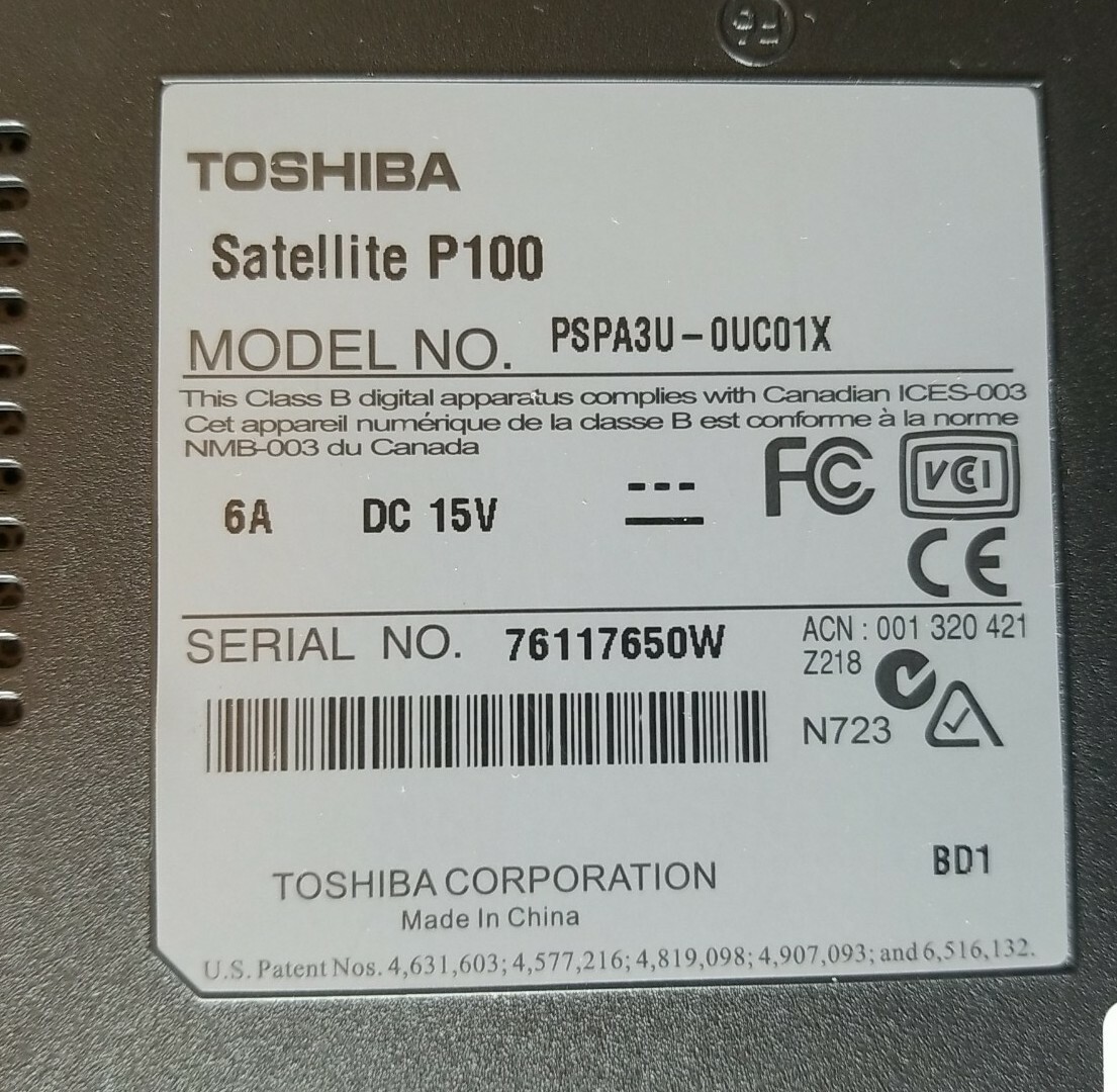 Toshiba Satellite P100 17.1″ Laptop Centrino Duo T2500 2.00GHz 1GB RAM No HD *0W