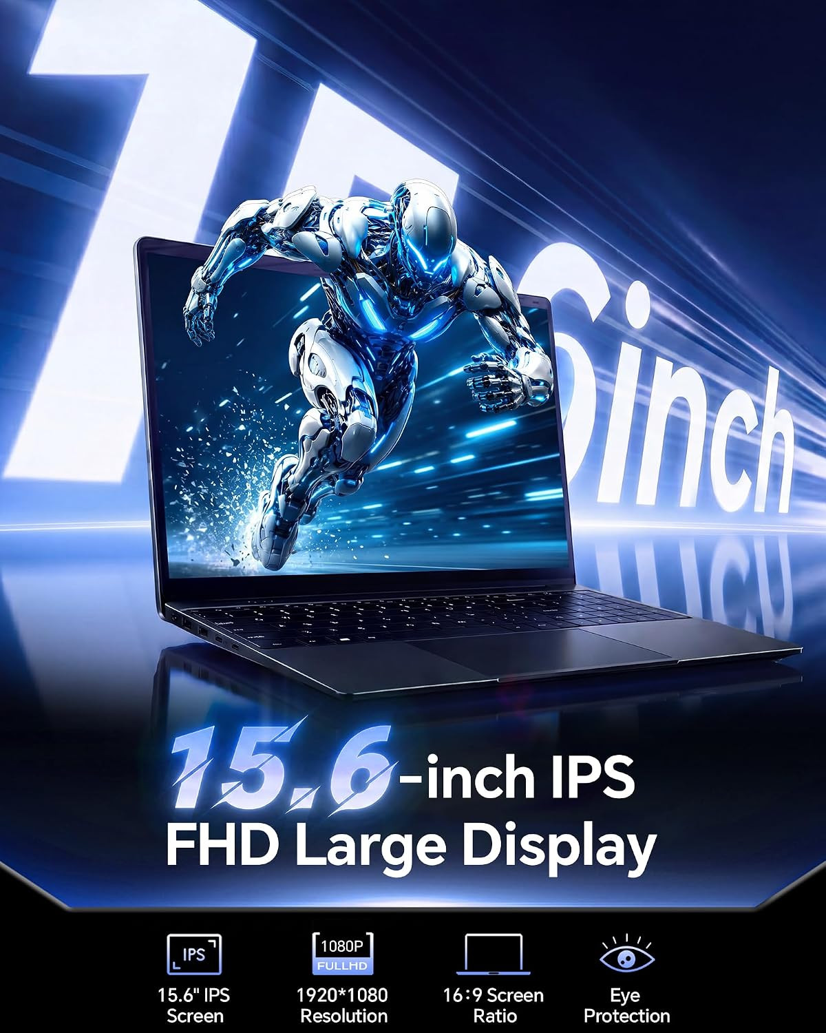 15.6 Inch Laptop with AI, Office 365, 12GB RAM 256GB SSD, Quad-Core Processor, W