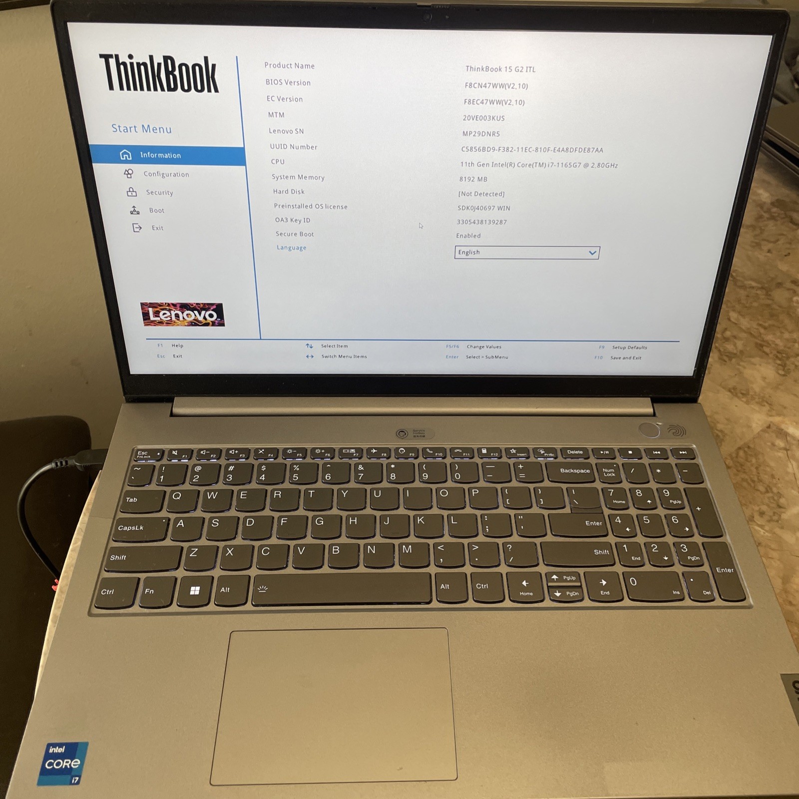 Lenovo ThinkBook 15 G2 ITL I7-1165G7 2.80GHZ NO OS/AC FOR PARTS ONLY