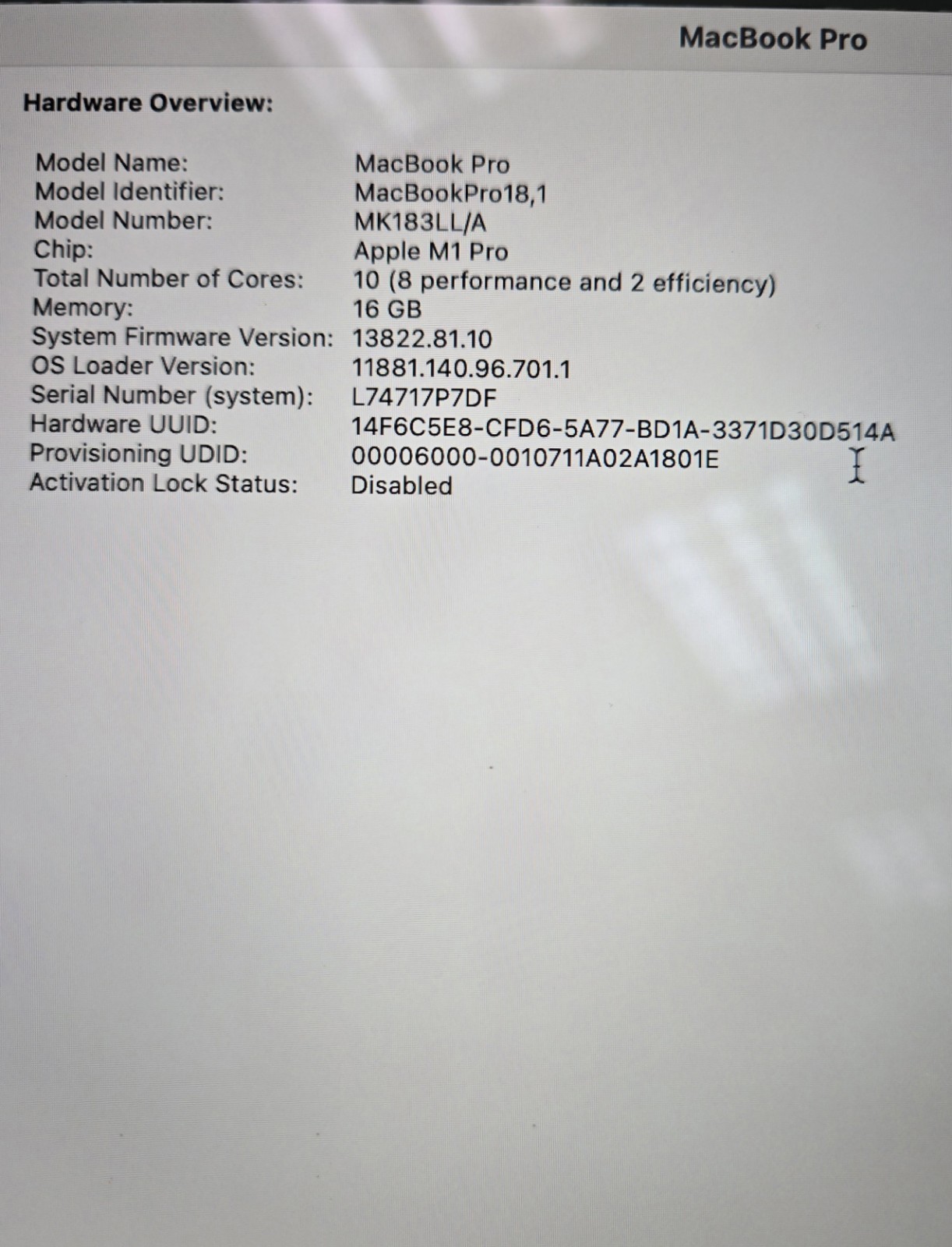 Apple MacBook Pro 16″ A2485 2021 M1 Pro 3.2GHz 10 CPU/16GPU 16GB 512GB VERY GOOD