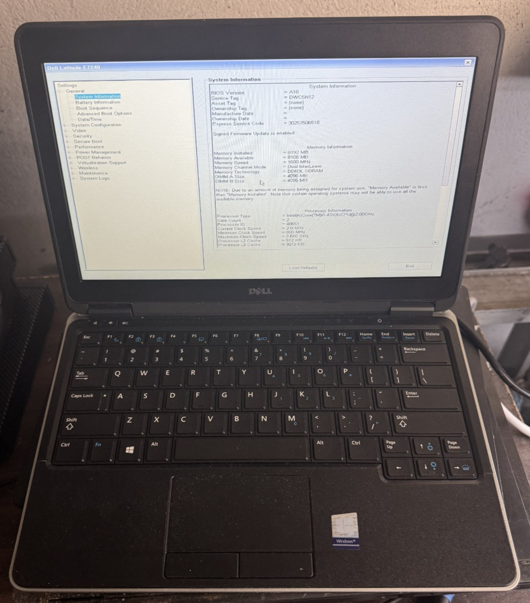 Dell Latitude E7240 Core I5-4310 8GB RAM Laptop For Parts/Repair # 5397