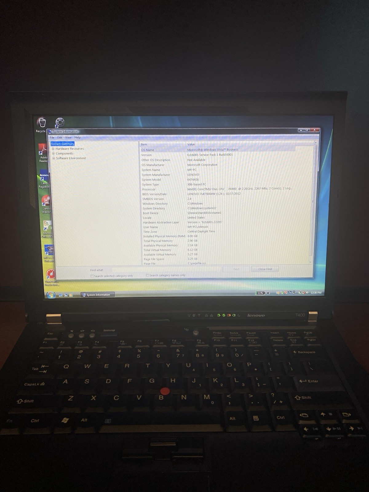 2 Lenovo ThinkPad T400 Laptops Intel Core 2 Duo P8400 8gb RAM 120 Gb HDD