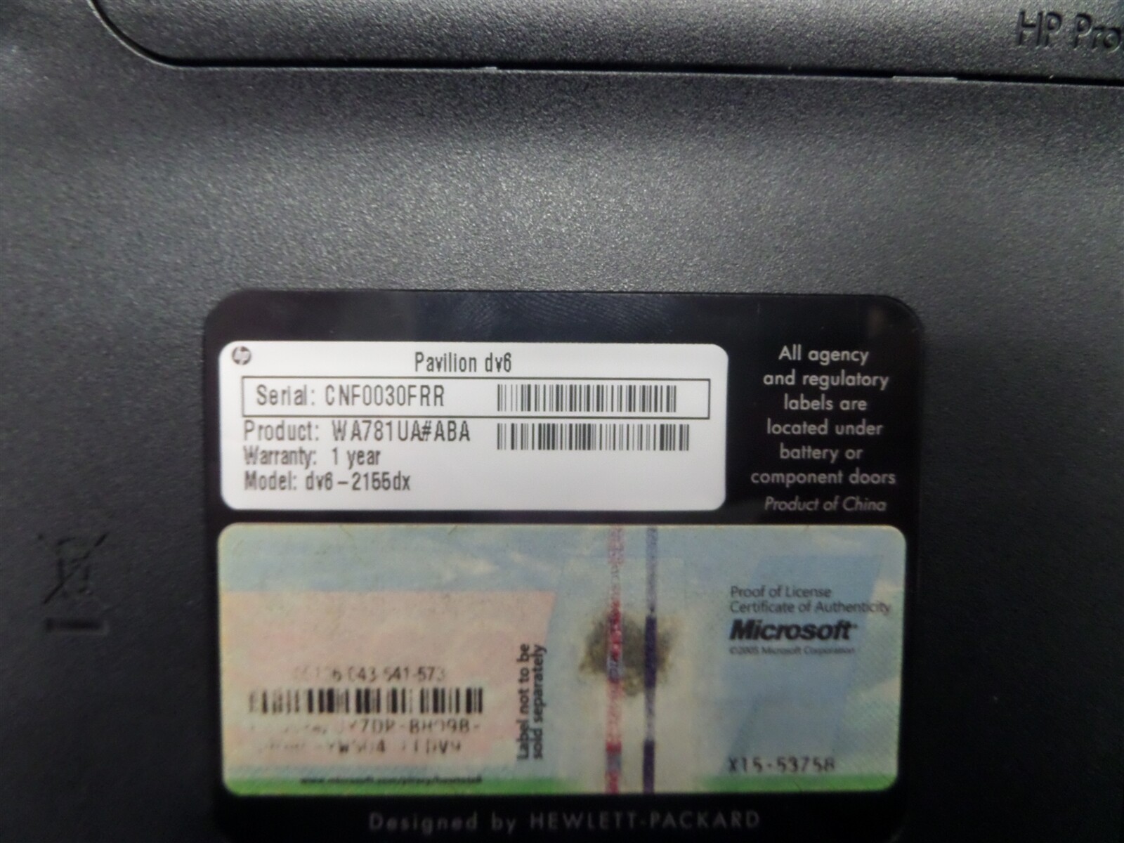 HP Pavilion dv6 Notebook PC w/ i3 M330 2.13GHz CPU 4GB RAM – No HDD