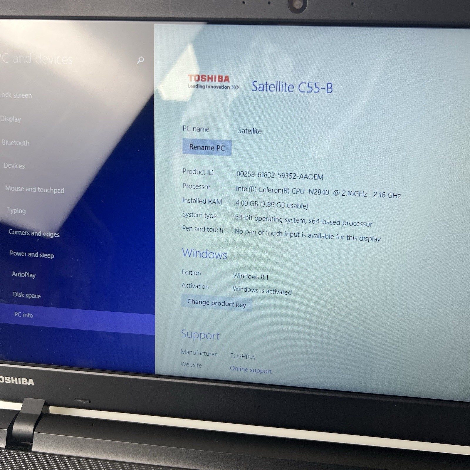 Toshiba Satellite C55-B5101 15.6″ N2840 4GB 500GB Win 8.1 READ Description!