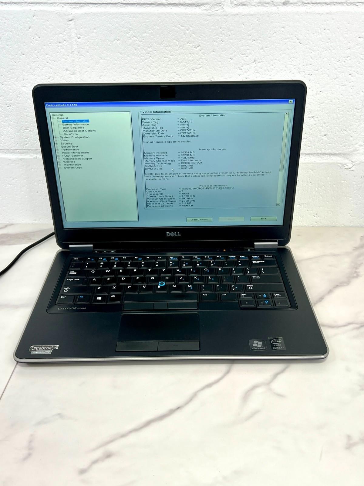 Dell Latitude E7440 14″ Laptop Intel Core i7-4600U 2.1GHz 16GB RAM No HD, OS