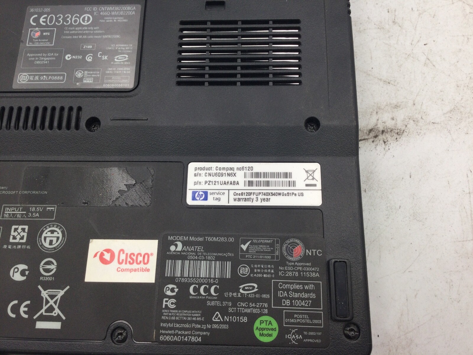 HP COMPAQ NC6120 – FOR PARTS – INTEL CENTRINO – NO RAM – BROKEN LCD – READ – BB!