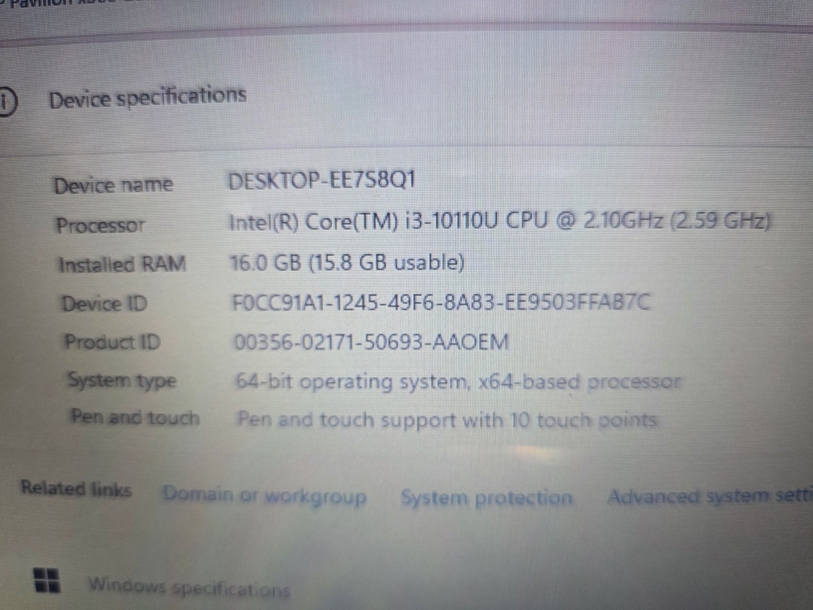 14″ HP Pavilion x360 14M-DH1001DX Intel Core i3 10110U 8GB RAM 256GB NVMe Win 11