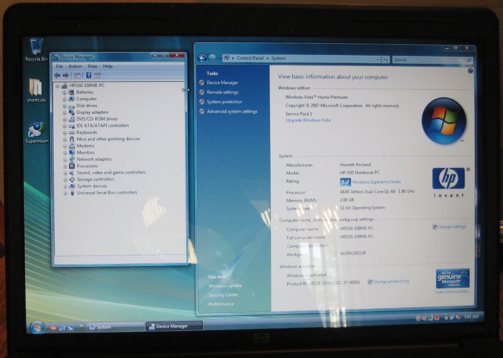 HP G50-109NR laptop AMD Athlon Dual Core @ 1.9GHz 2GB RAM 100GB HDD
