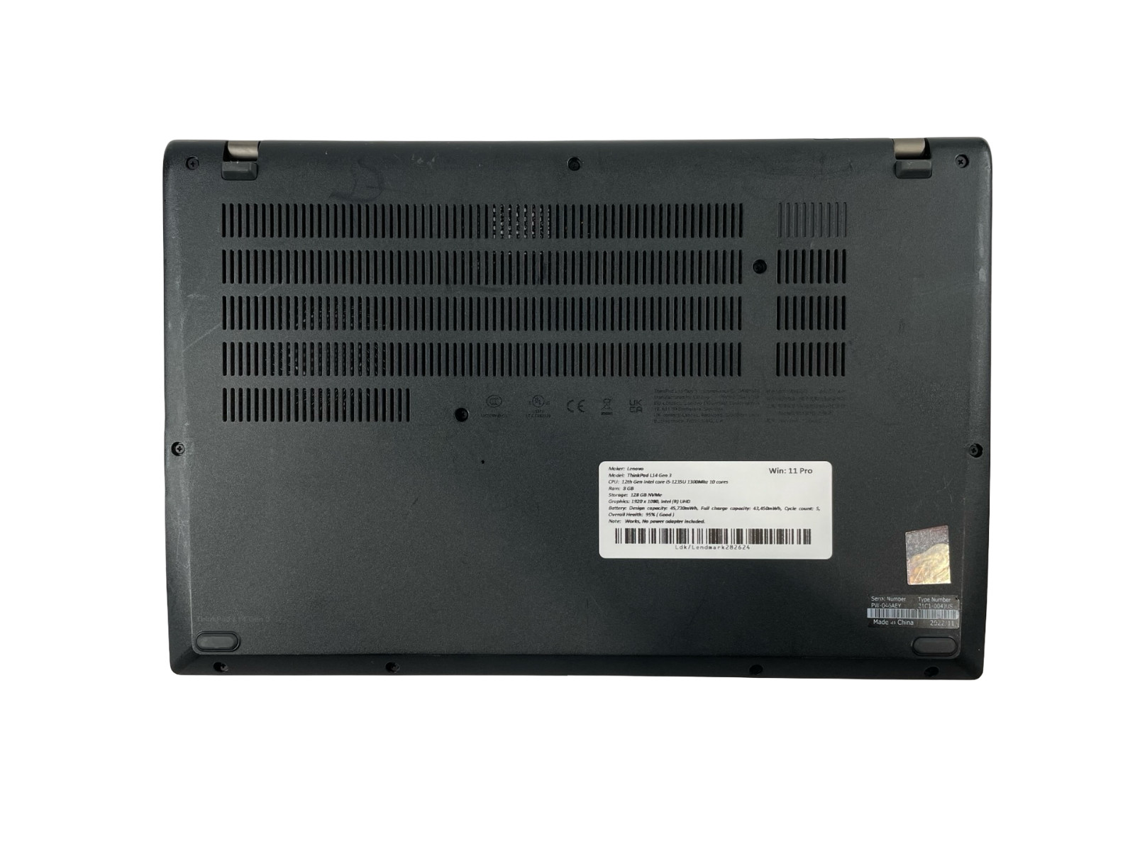 Lenovo ThinkPad L14 Gen 3 i5-1235U 8GB 128GB NVMe, Win11P, W/OUT AC