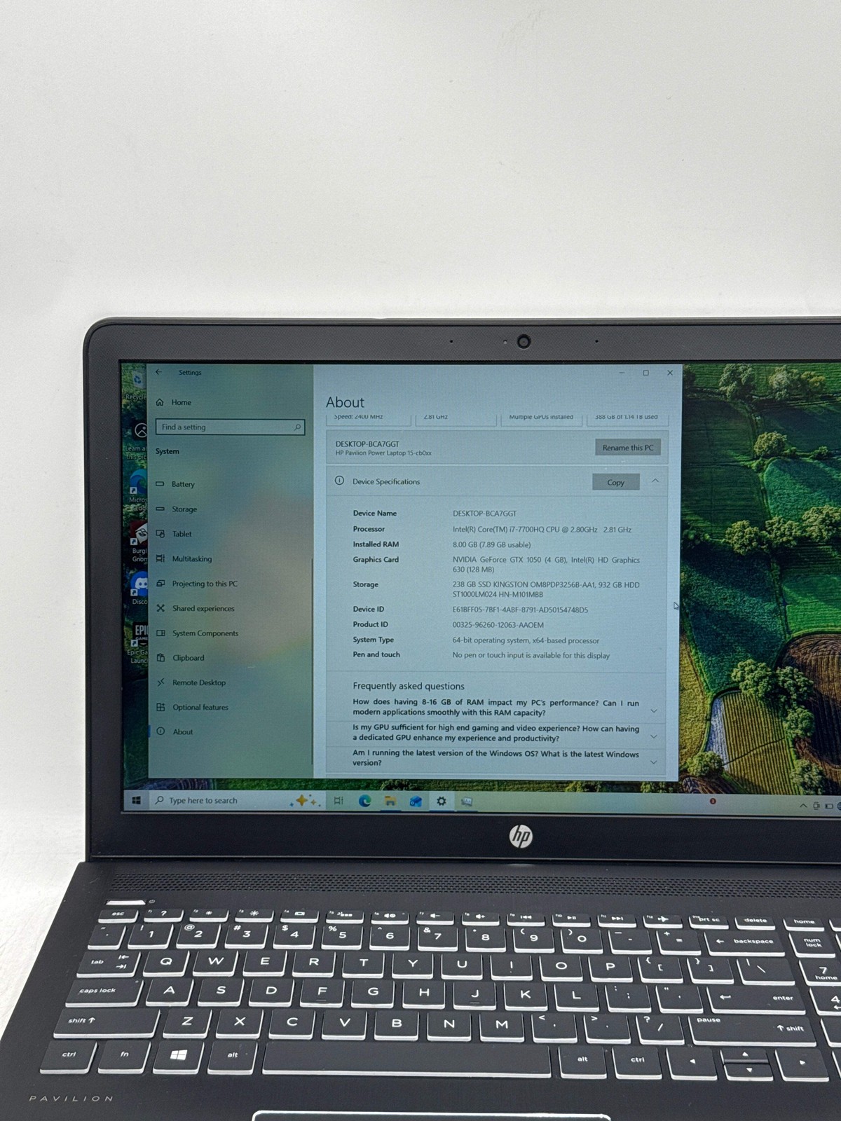 HP Pavilion Power Laptop i7-7700HQ 8GB RAM, 1 TB SSD, GTX 1050