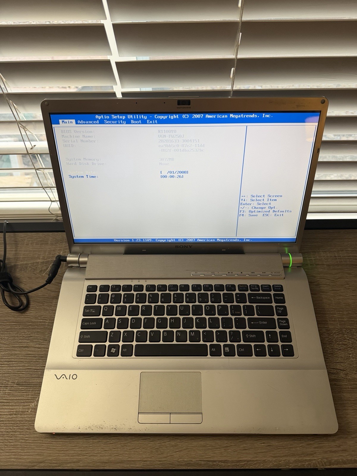Sony Vaio VGN-FW290 Core 2 Duo 3GB Ram – BOOTS TO BIOS – NO HD