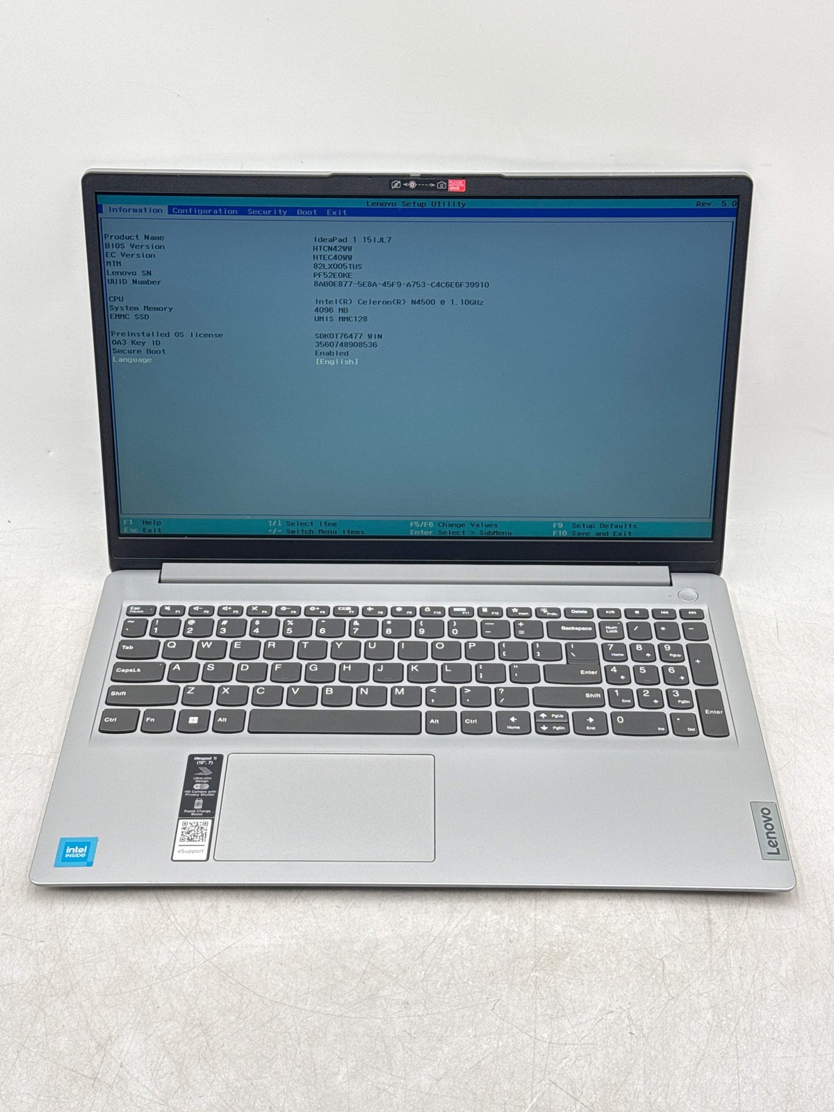 Lenovo IdeaPad 1i-15IJL7 Intel Celeron N4500 4GB RAM 128GB eMMC – BIOS Locked