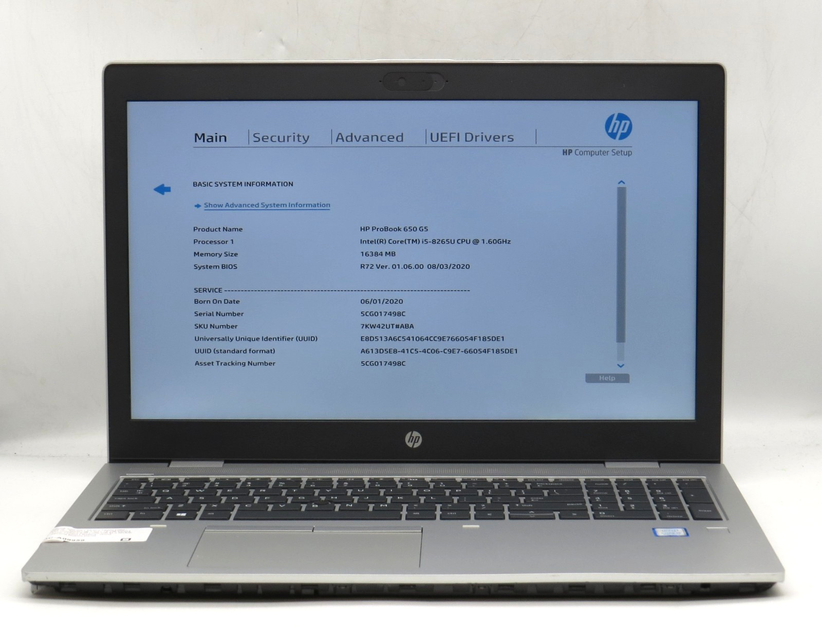 HP ProBook 650 G5 | i5-8265U @1.60 | 16GB RAM | 256GB M.2 | No OS w/ AC