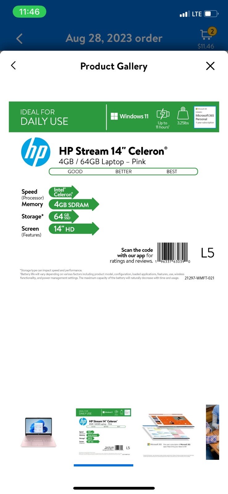 HP 14-cf2112wm 14″ (64GB eMMC, Intel Celeron N4120, 1.10GHz, 4GB RAM) Laptop…