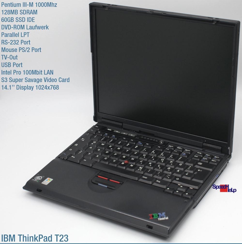 Notebook IBM THINKPAD T23 Intel Pentium 3 Laptop Win 98 XP 60GB SSD LPT COM