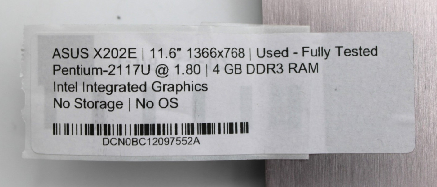 ASUS X202E Pentium-2117U@1.8GHz 4GB DDR3 NO STORAGE OR OS *USED/TESTED*