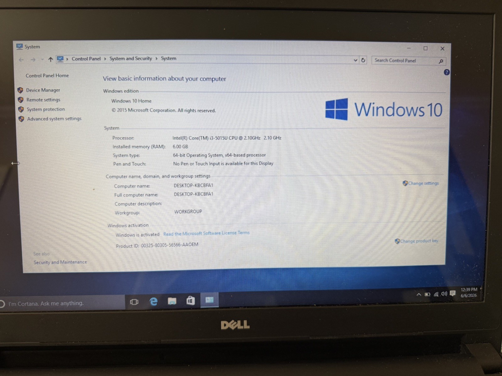 DELL INSPIRON 5558 | INTEL CORE I3-4030U 2.10GHZ | 256GB SSD | 6GB RAM | WIN 10