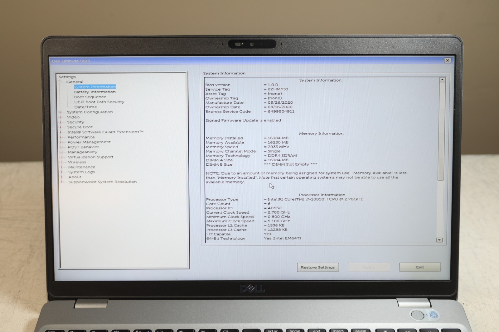 Dell Latitude 5511 Intel Core(TM) i7-10850H CPU 2.70GHz-16GB RAM-1TB NVMe-NO OS