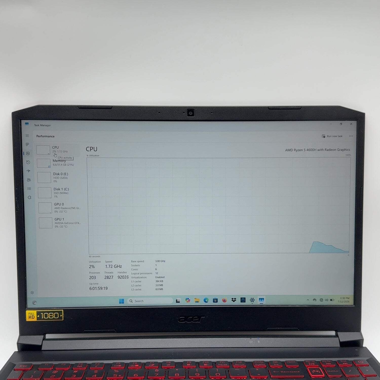 Acer Nitro 5 AN515-44 Ryzen 5 32GB RAM 256GB SSD 320GB HDD GeForce GTX 1650