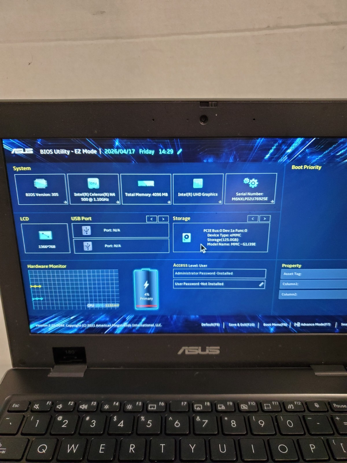 Lot of 10 ASUS BR1100CK 11.6″ Intel N4500 4GB RAM 128GB SSD NO OS! BIOS PW! #69
