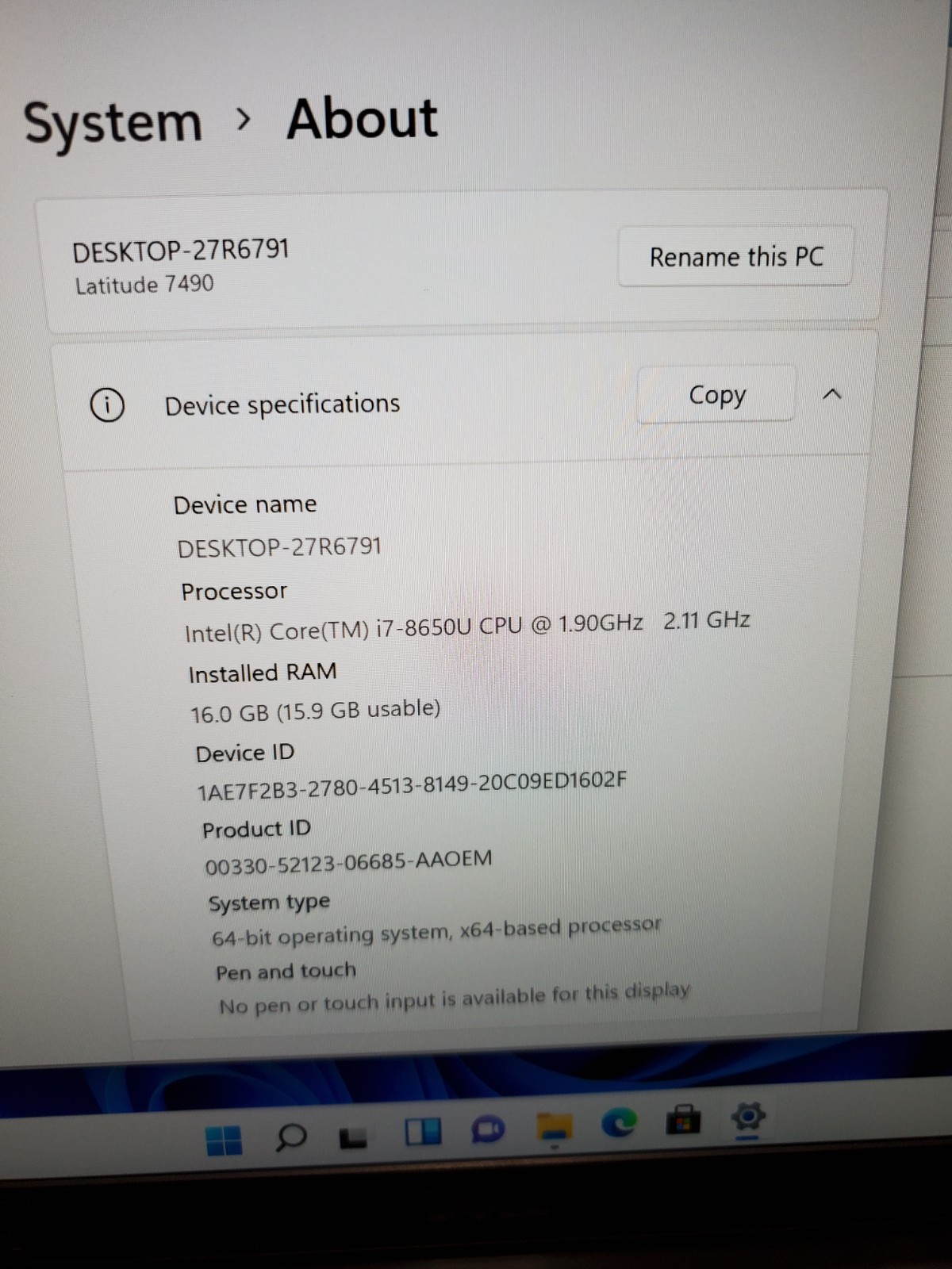 Dell Latitude 7490 14″ i7-8650U 1.90GHz 16GB RAM 256GB SSD Win11 NO BATTERY! #69