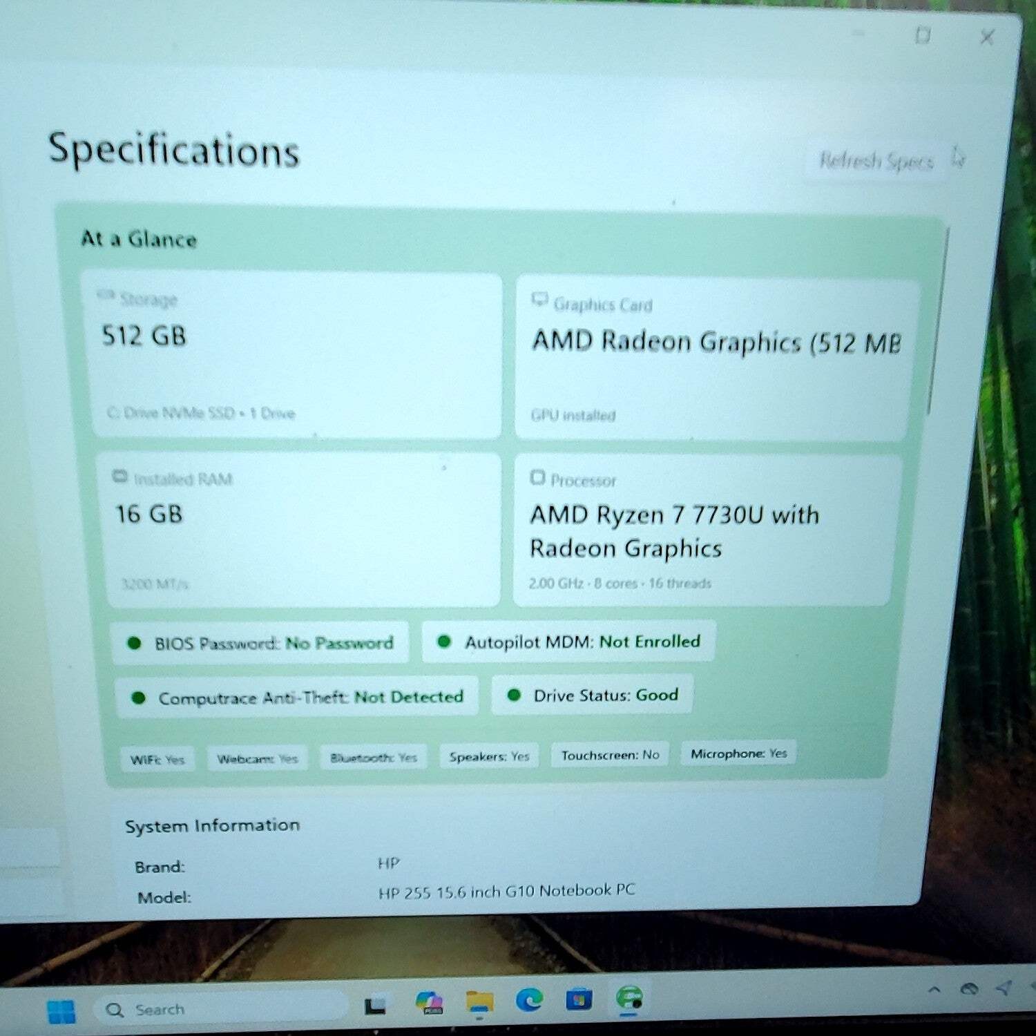 HP 255 G10 15.6″ Ryzen 7 7730U 2.0GHz 16GB RAM 512GB SSD READ